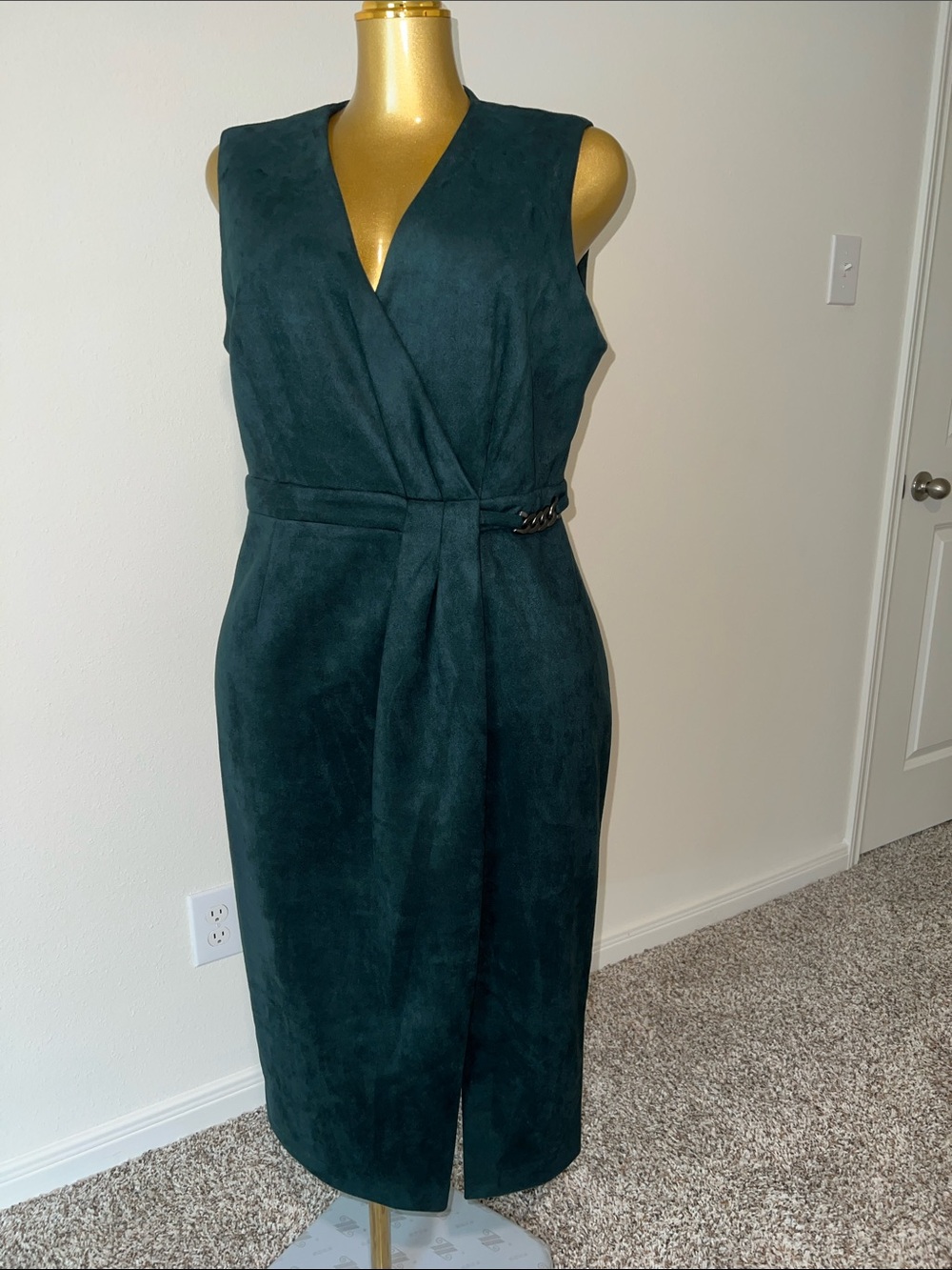 Calvin Klein Dark Green Faux-Suede Sheath Dress